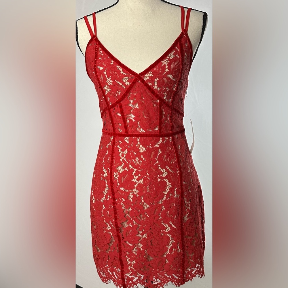 TOBI NWT red lace velvet trim strappy dress - size small